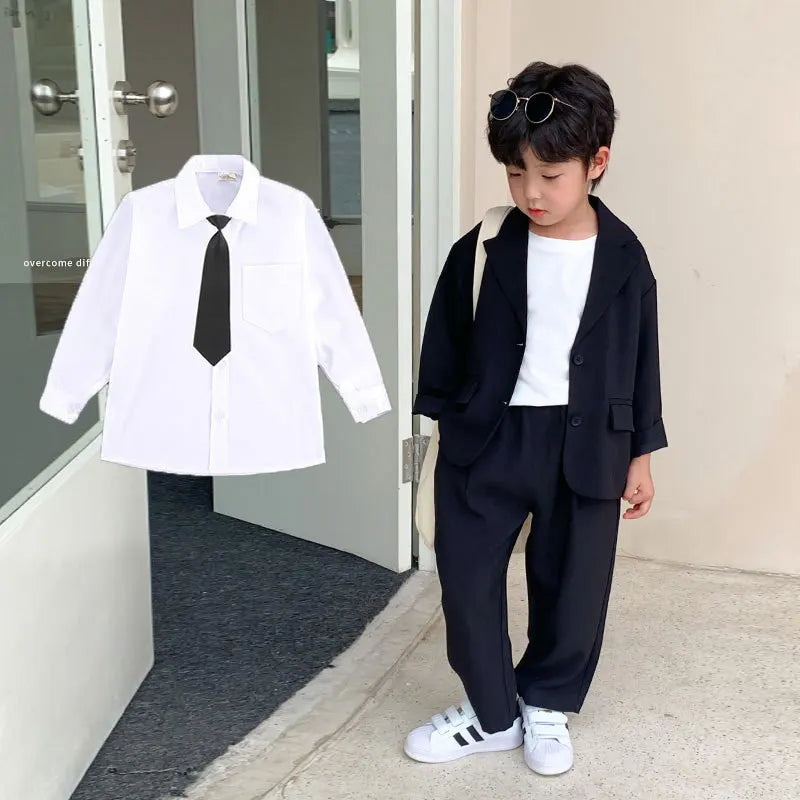 Children Suit Set Spring and Autumn Handsome Loose Casual Boys Black Korean Jacket Children Two-piece Set