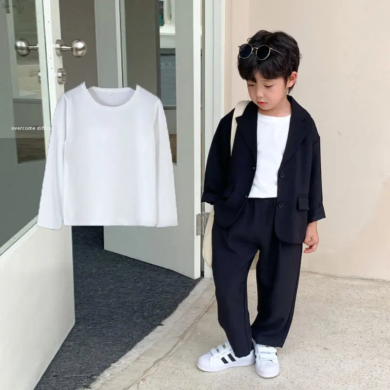 Children Suit Set Spring and Autumn Handsome Loose Casual Boys Black Korean Jacket Children Two-piece Set